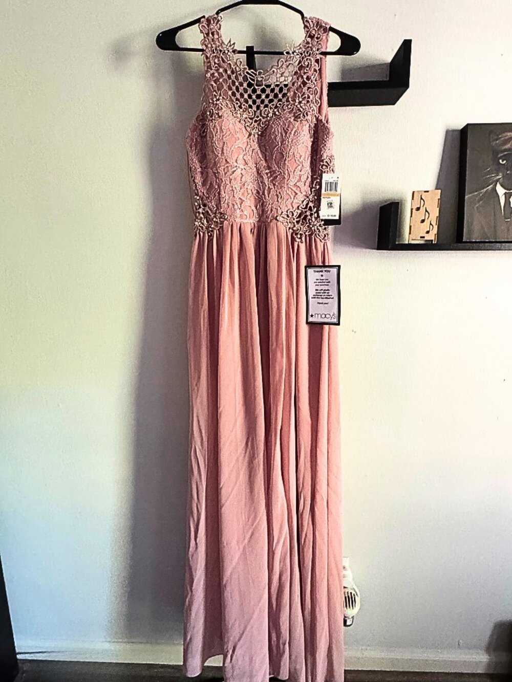 City Studio Dusty Rose Crochet Lace Maxi Dress NWT (Juniors, small snag)